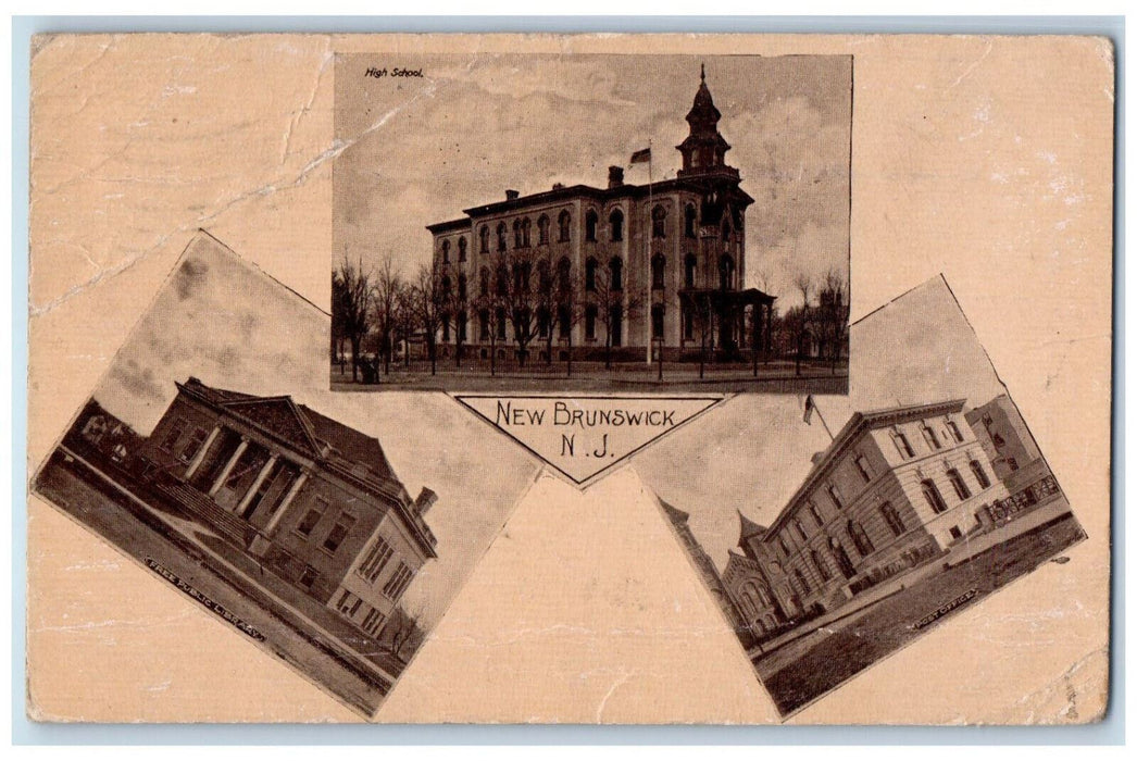 1911 High School Library Post Office New Brunswick New Jersey NJ Postcard