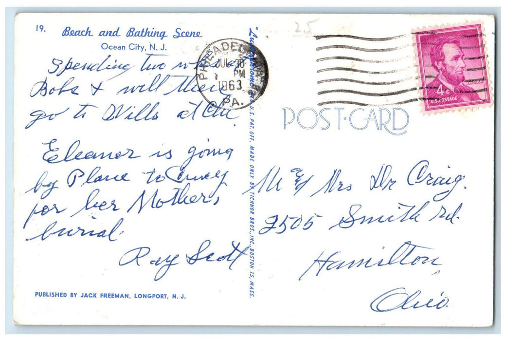 1963 Beach and Bathing Scene Ocean City New Jersey NJ Vintage Postcard