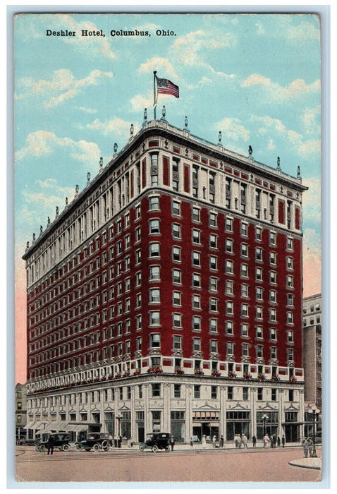 c1910's Deshler Hotel Exterior Scene Cars Street View Columbus Ohio OH Postcard