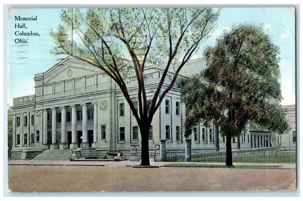 1910 View Of Memorial Hall Exterior Scene Columbus Ohio OH Antique Postcard