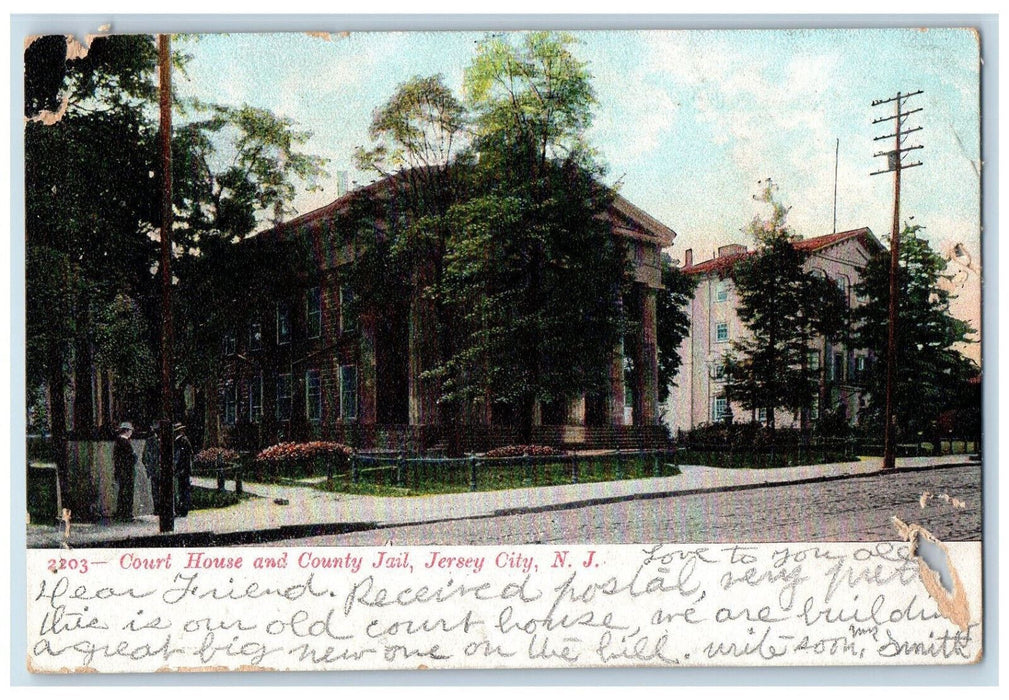 1907 Court House and County Jail Jersey City New Jersey NJ Antique Postcard