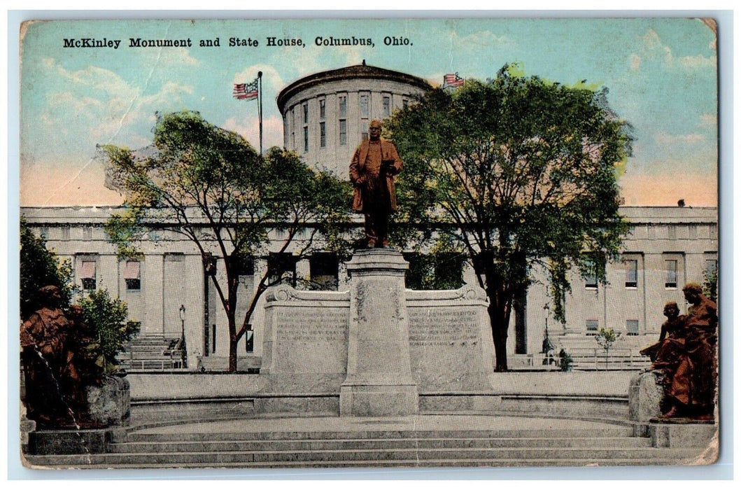 c1910's McKinley Monument And State House Columbus Ohio OH Antique Postcard