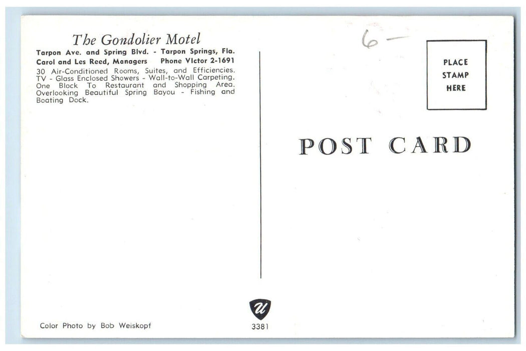 c1960 Gondolier Motel Tarpon Avenue Multiview Tarpon Springs Florida FL Postcard