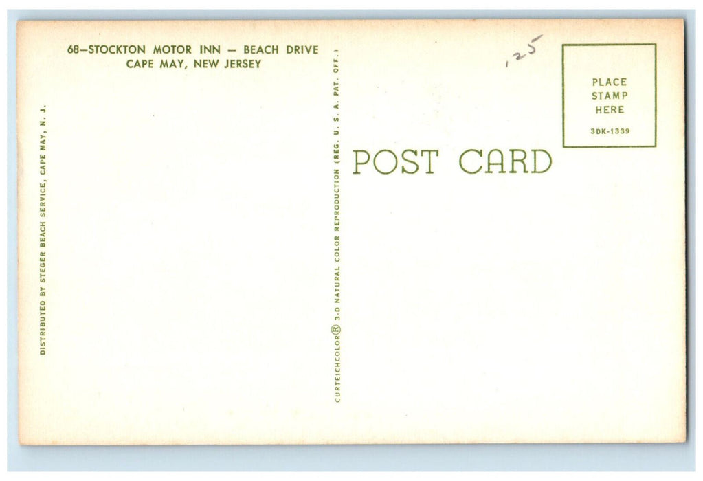 c1960's Stockton Motor Inn Beach Drive Cape May New Jersey NJ Postcard