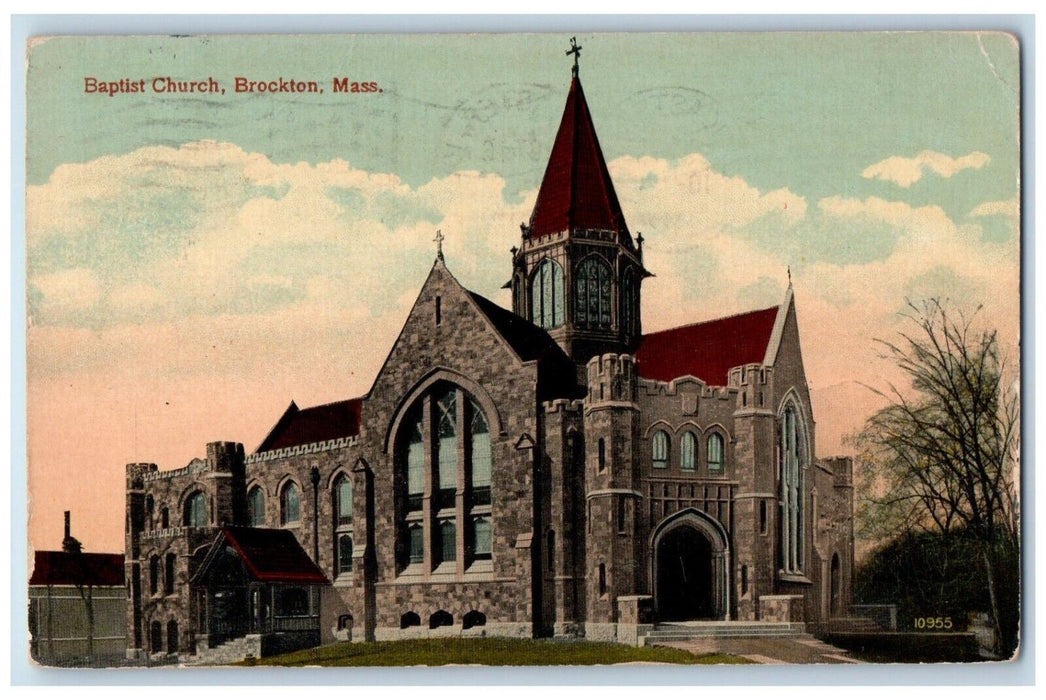 1917 Baptist Church Chapel Cross Brockton Massachusetts Vintage Antique Postcard