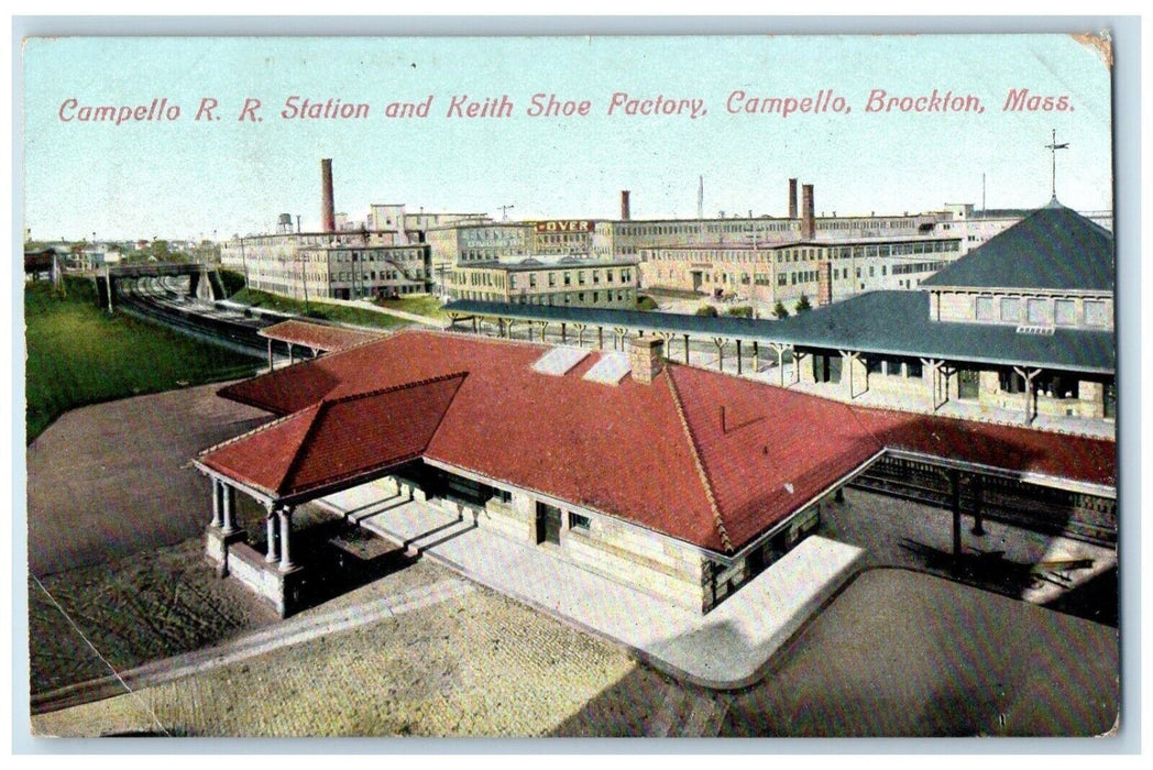 1908 Campello RR Station Keith Shoe Factory Brockton Massachusetts MA Postcard