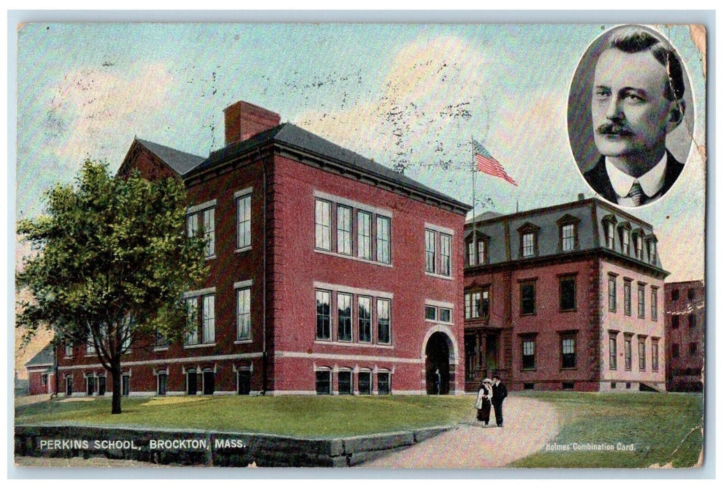 1908 Perkins School Building Brockton Massachusetts MA Vintage Antique Postcard