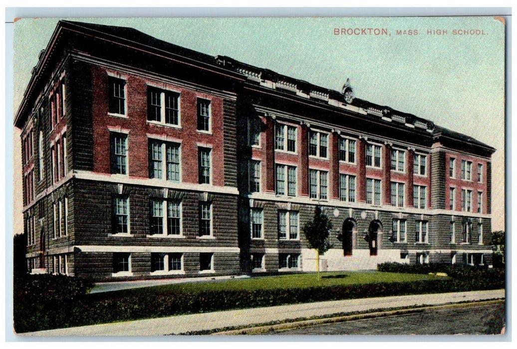 c1910 High School Building Road Brockton Massachusetts Vintage Antique Postcard