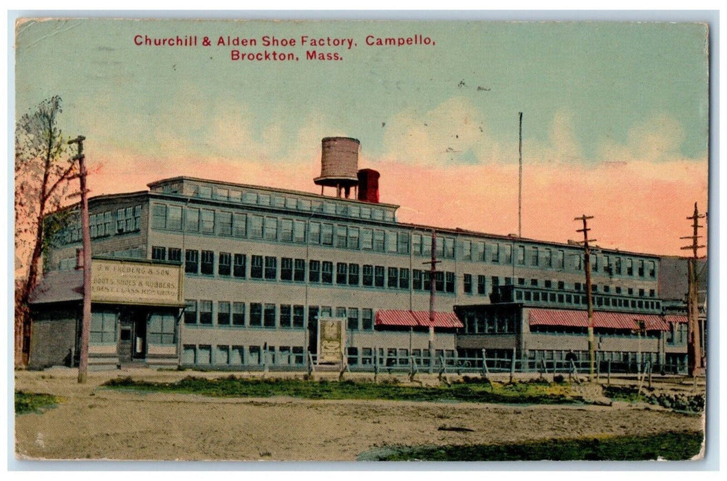 1913 Churchill Alden Shoe Factory Campello Brockton Massachusetts Mass Postcard