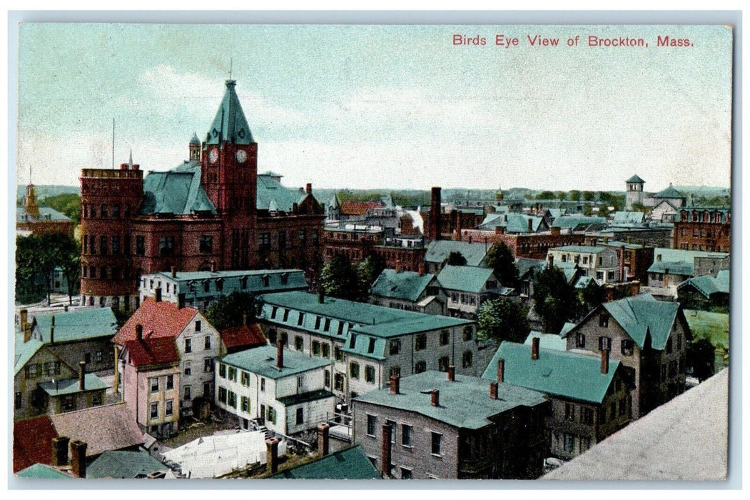 c1910 Birds Eye View Town Clock Brockton Massachusetts Vintage Antique Postcard