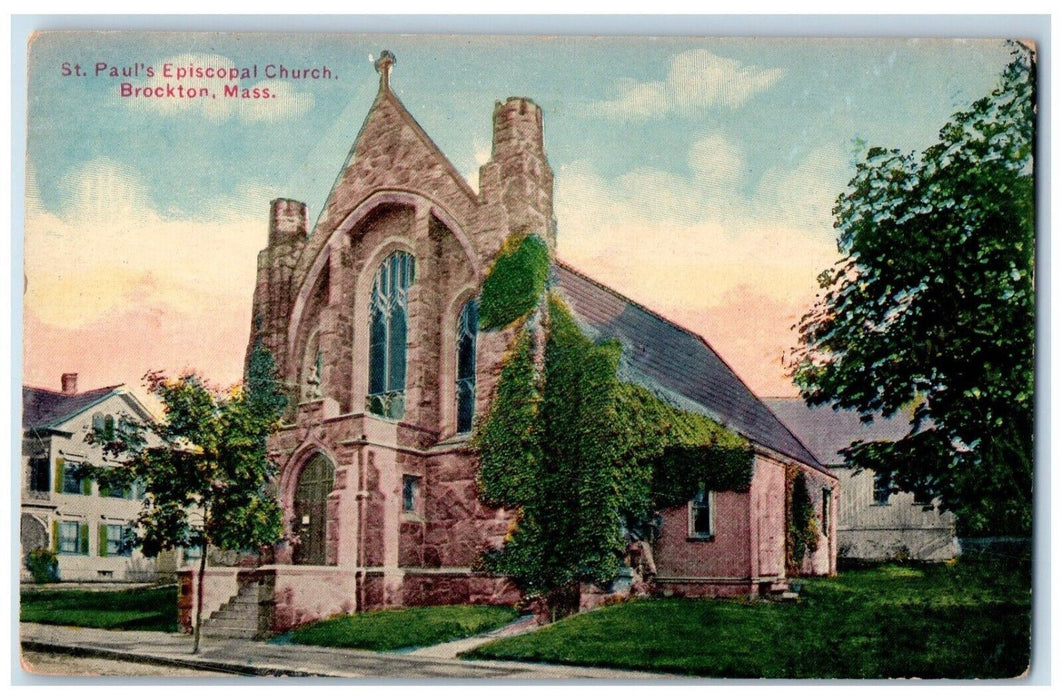 c1910 St Pauls Episcopal Church Brockton Massachusetts Vintage Antique Postcard