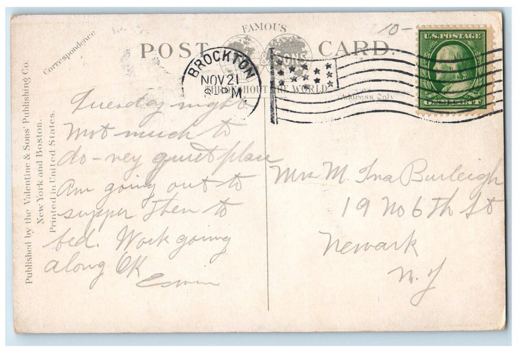 c1910 Main Street Showing People Savings Bank Brockton Massachusetts MA Postcard
