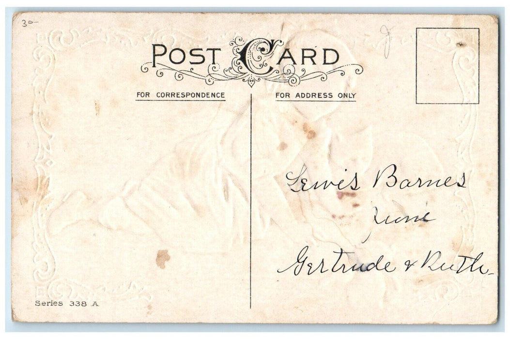 c1910's Christmas Tree Decorated Girl Black Cat Embossed Antique Postcard