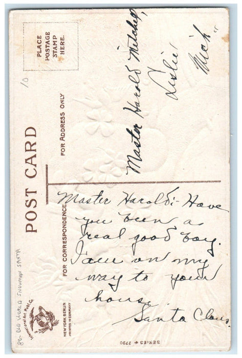 c1910's Christmas Greetings Snowman Angel Shamrock Clapsaddle (?) Postcard