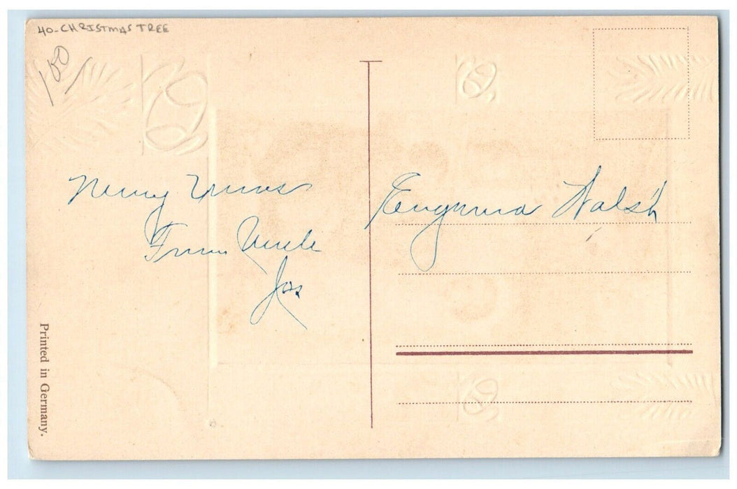 c1910's Christmas Girl Holding Christmas Tree Decorated Embossed Postcard