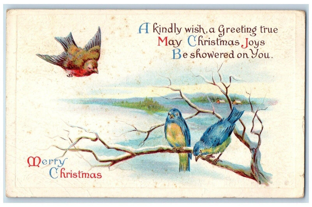 1922 Christmas Song Birds Winter Snow Embossed Seal Posted Vintage Postcard