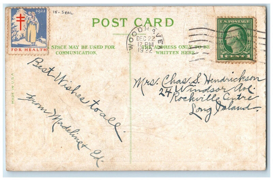 1922 Christmas Song Birds Winter Snow Embossed Seal Posted Vintage Postcard