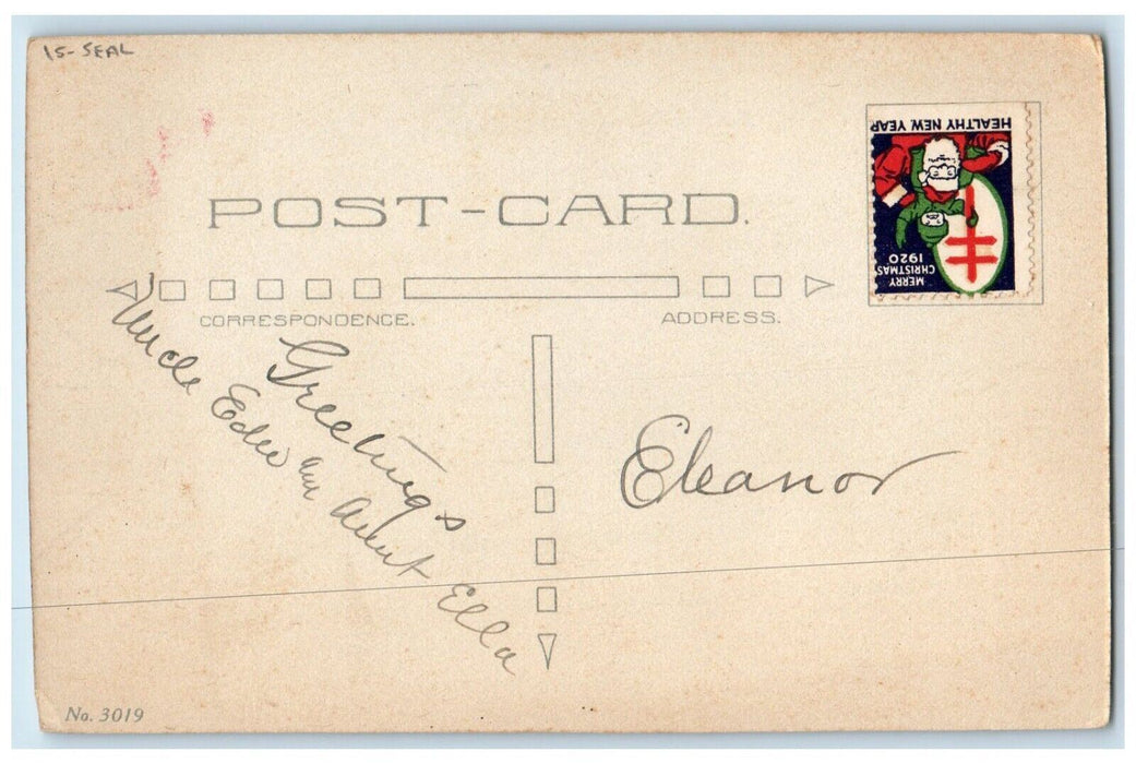 c1910's Christmas Season Greetings Song Birds Winter Snow Seal Embossed Postcard