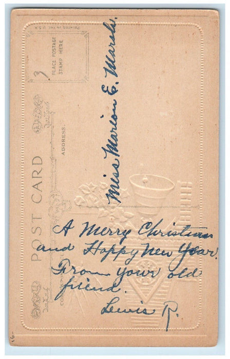c1910's Christmas Holly Berries Bell Song Birds Embossed Antique Postcard