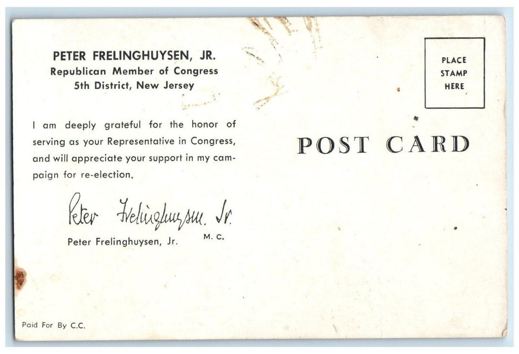 Peter Frelinghuysen JR. Republican Member Congress NJ Political Postcard