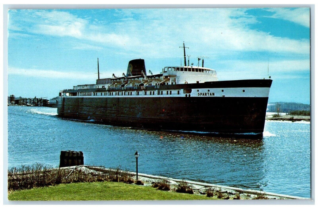 Spartan Steamer Ship Passenger Railway Carferry Ludington Michigan MI Postcard