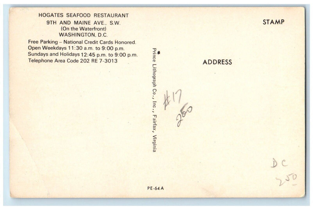 View Of Hogates Seafood Restaurant Washington District of Columbia D.C Postcard