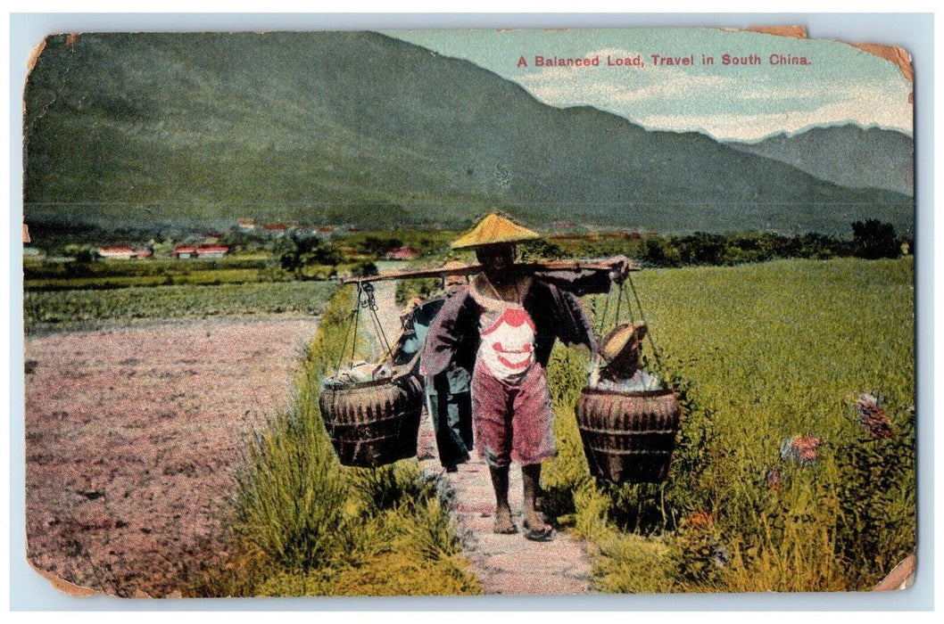 c1910's A Balance Load Travel In South China Moutain Dirt Road Scene Postcard