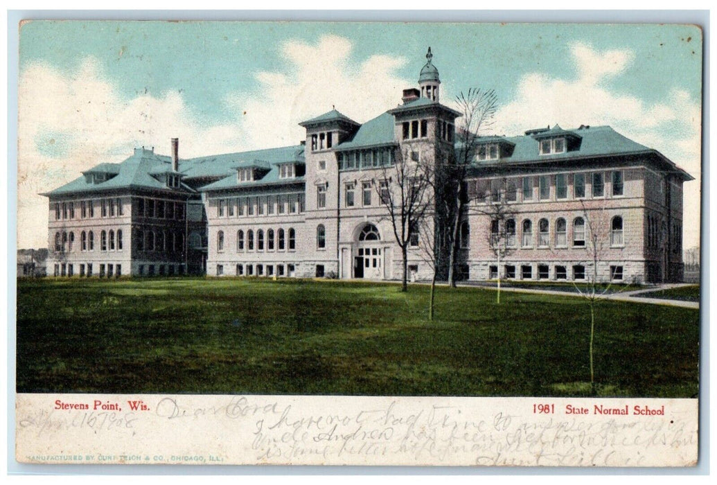1908 State Normal School Exterior Scene Stevens Point Wisconsin WI Postcard