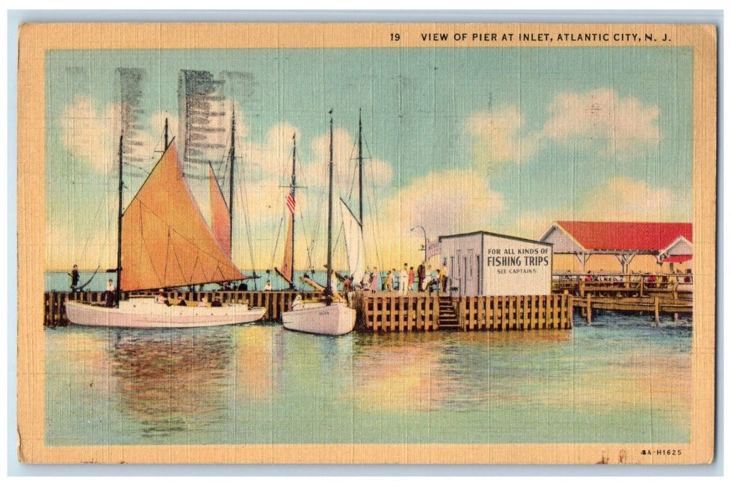 1941 Motorboat View of Pier at Inlet Atlantic City New Jersey NJ Postcard