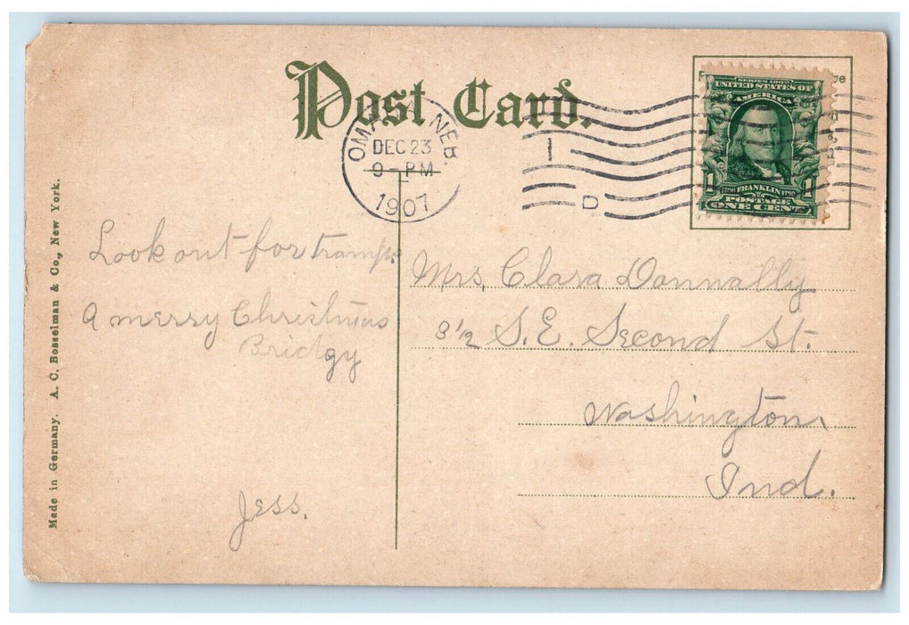 1907 Trolley Car Crowd Busy Street Looking North Omaha Nebraska NE Postcard