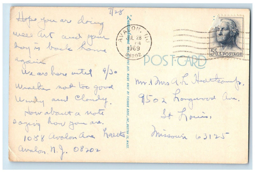 1969 Man Fishing Scene Sea Waves Avalon New Jersey NJ Vintage Postcard