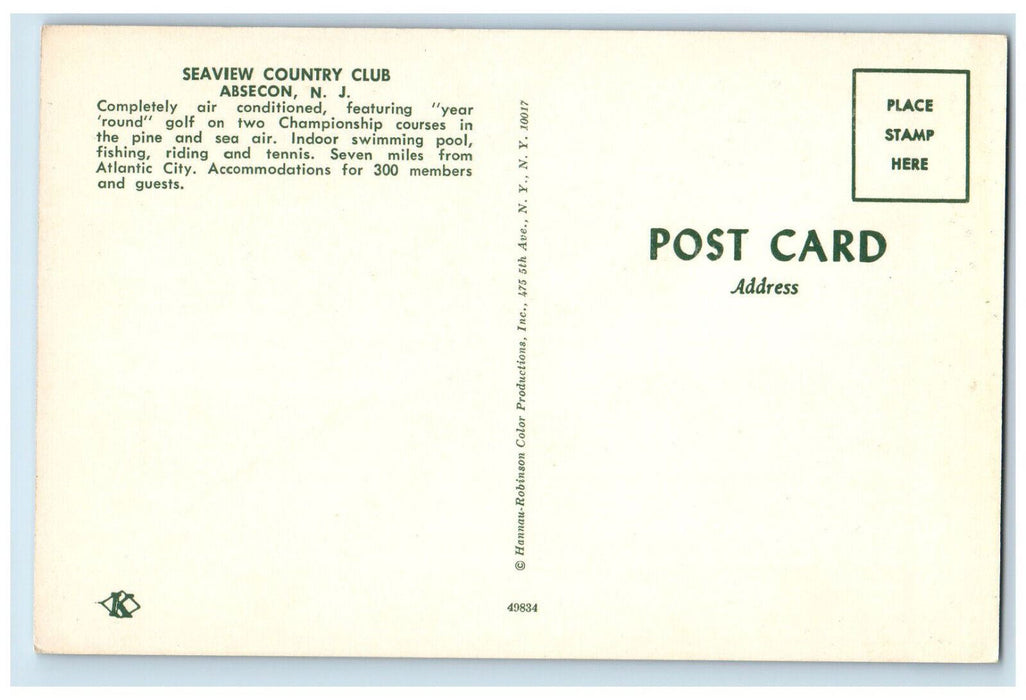 c1960's Seaview Country Club Absecon New Jersey NJ Vintage Unposted Postcard