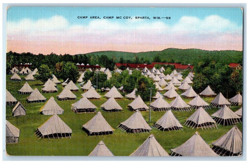 Camp Area Camp Mc Coy Teepee Tent Scene Sparta Wisconsin WI Vintage Postcard