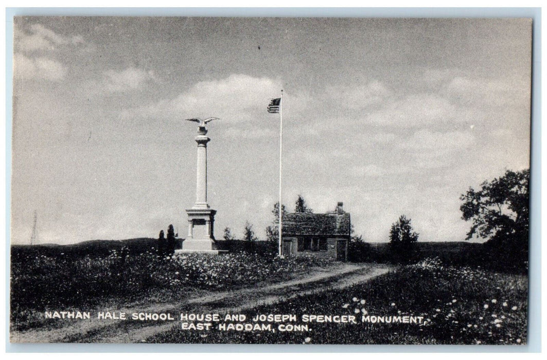 c1940's Nathan Hale School House Joseph Spencer Monument East Haddam CT Postcard