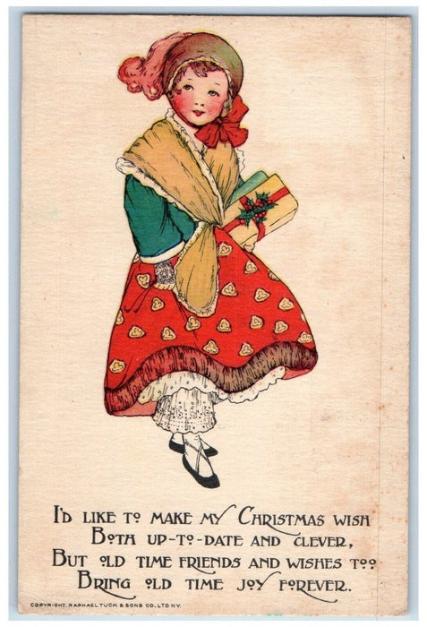 c1910's Christmas Schmucker Girl Fashion Gift Present Tuck's Antique Postcard