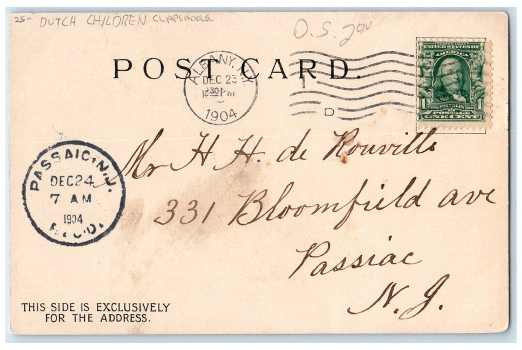 1904 Christmas Dutch Children Fishing Doll Clapsaddle Albany NY Posted Postcard