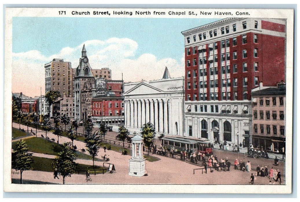 c1920's Church Street Looking North from Chapel Street New Haven CT Postcard