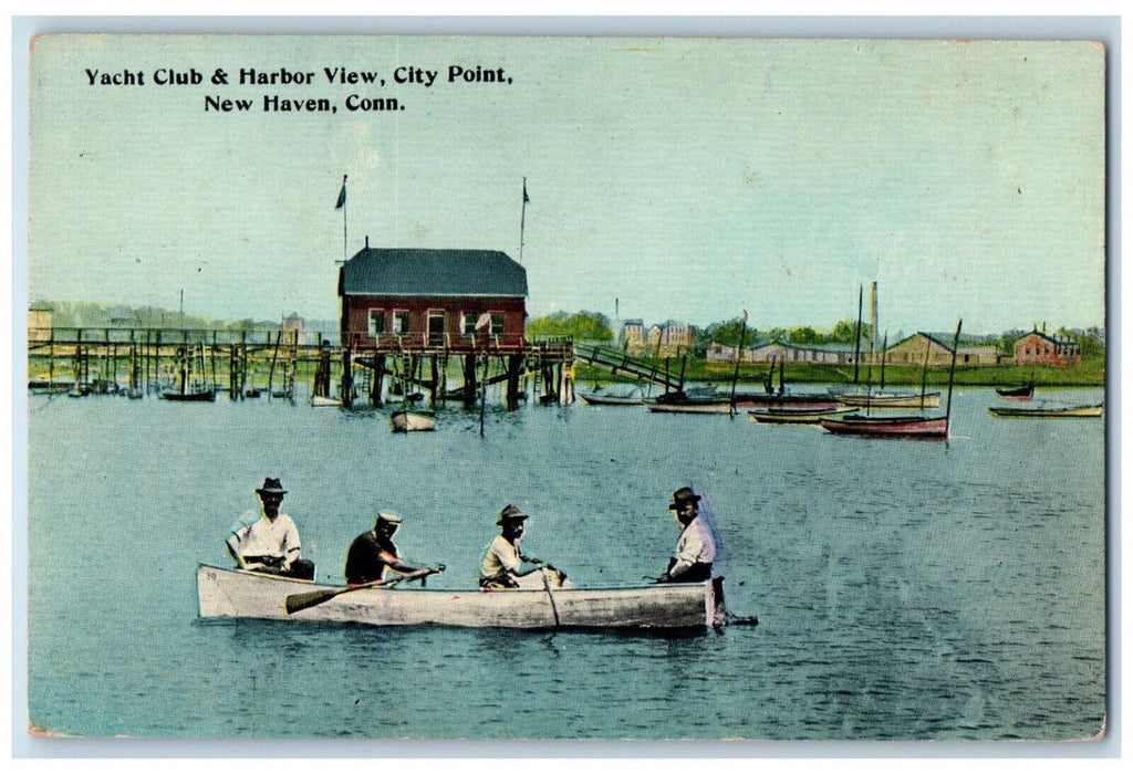 c1910 Yacht Club Harbor View City Point Boat Padding Connecticut CT Postcard
