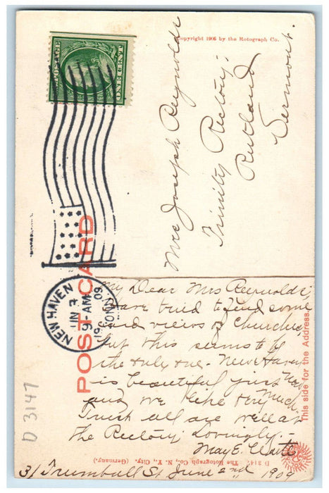 1909 Trinity Church New Haven Connecticut CT Posted Antique Postcard