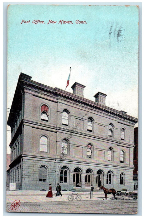 1908 Post Office Horse Carriage New Haven Connecticut CT Posted Antique Postcard