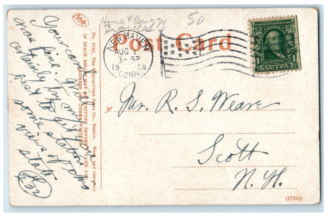 1908 Post Office Horse Carriage New Haven Connecticut CT Posted Antique Postcard