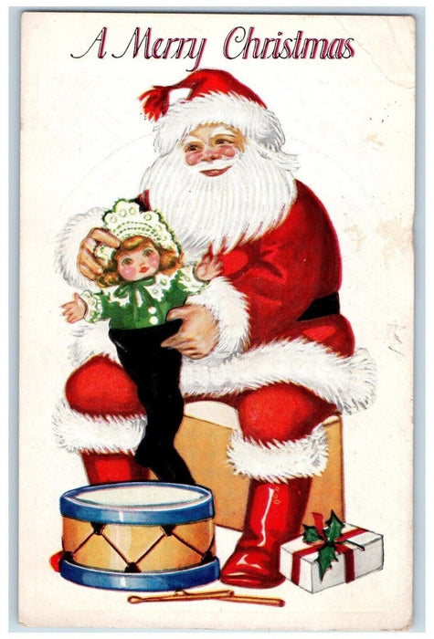 c1910's Christmas Santa Claus Stockings Full Of Toys Gift Embossed Postcard