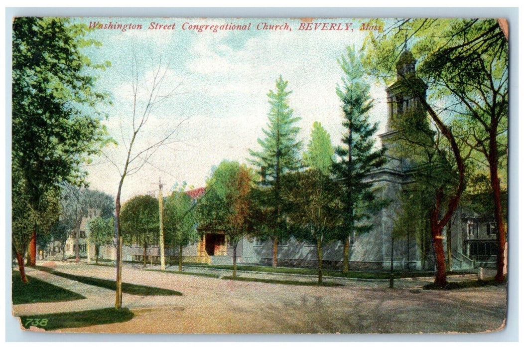 c1910 Washington Street Congregational Church Beverly Massachusetts MA Postcard