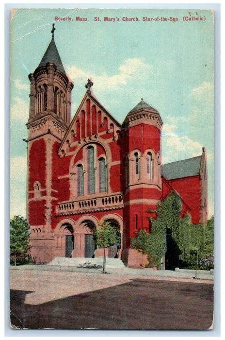 c1911 St Marys Church Star Sea Beverly Massachusetts MA Vintage Antique Postcard
