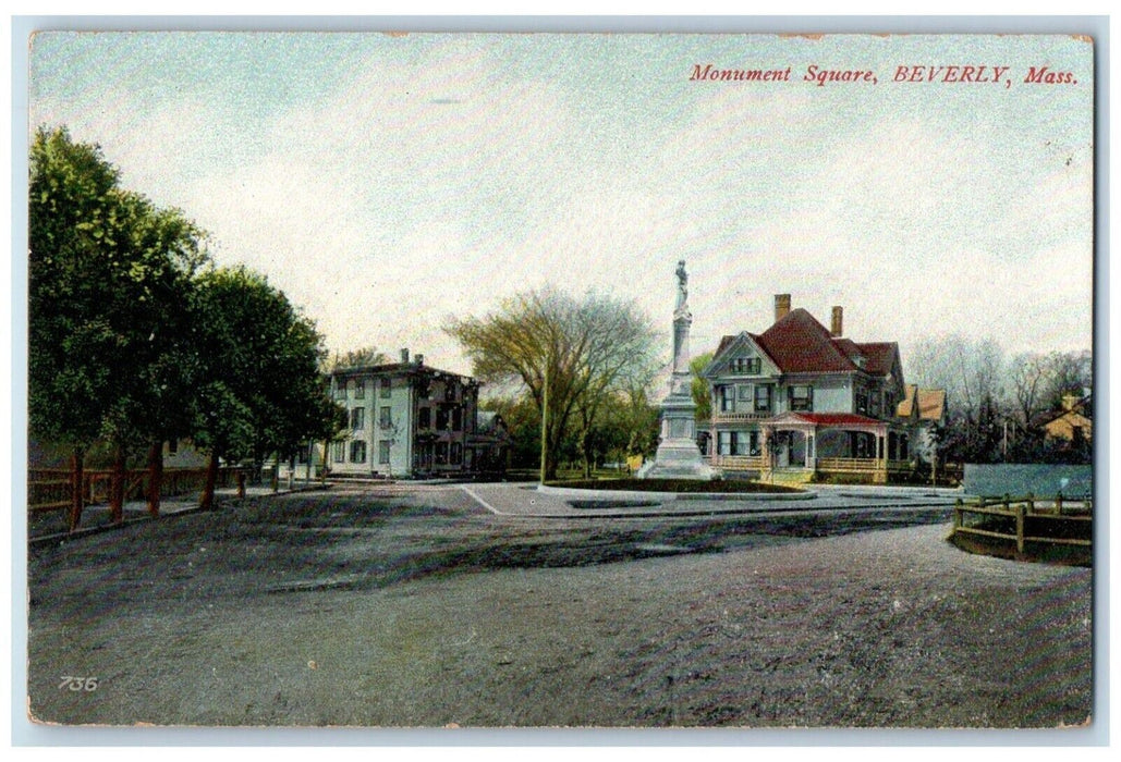 c1910 Monument Square Street Beverly Massachusetts MA Vintage Antique Postcard