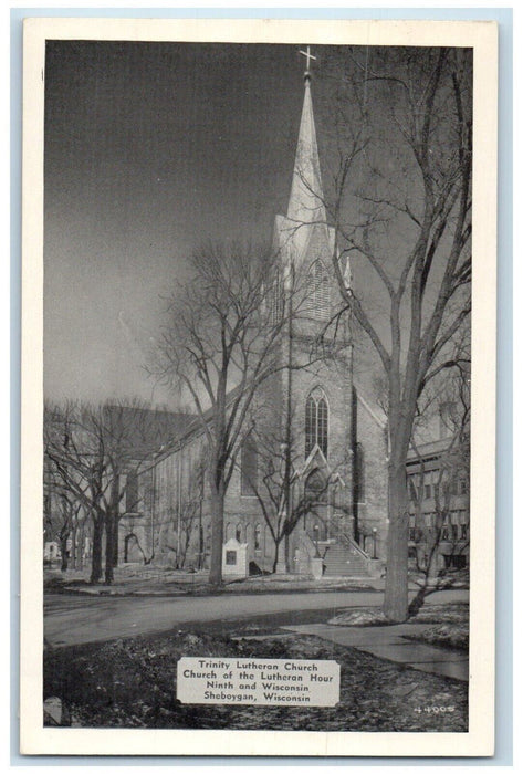 Trinity Lutheran Church Scene Street Sheboygan Wisconsin WI Vintage Postcard