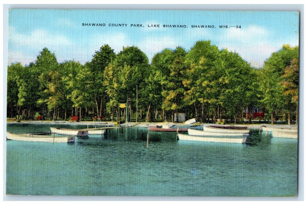 Shawano County Park Lake Shawano Boats Shawano Wisconsin WI Vintage Postcard