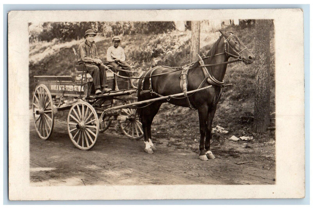c1910's Horse Feed Store Wagon Black Child Dirt Road RPPC Photo Postcard