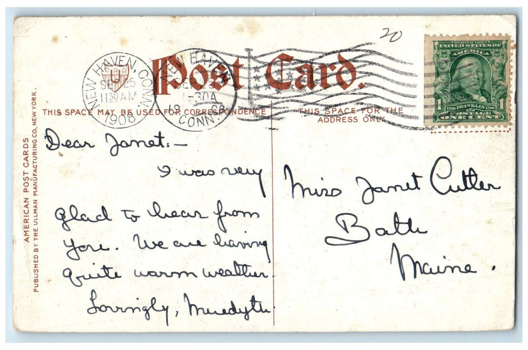 1908 Osborne Hall Yale University New Haven Connecticut CT Antique Postcard