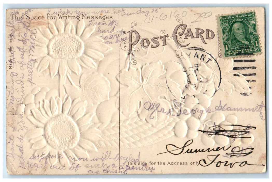 c1910 Fruits Flower Basket Greetings from Bryant SD Embossed Postcard